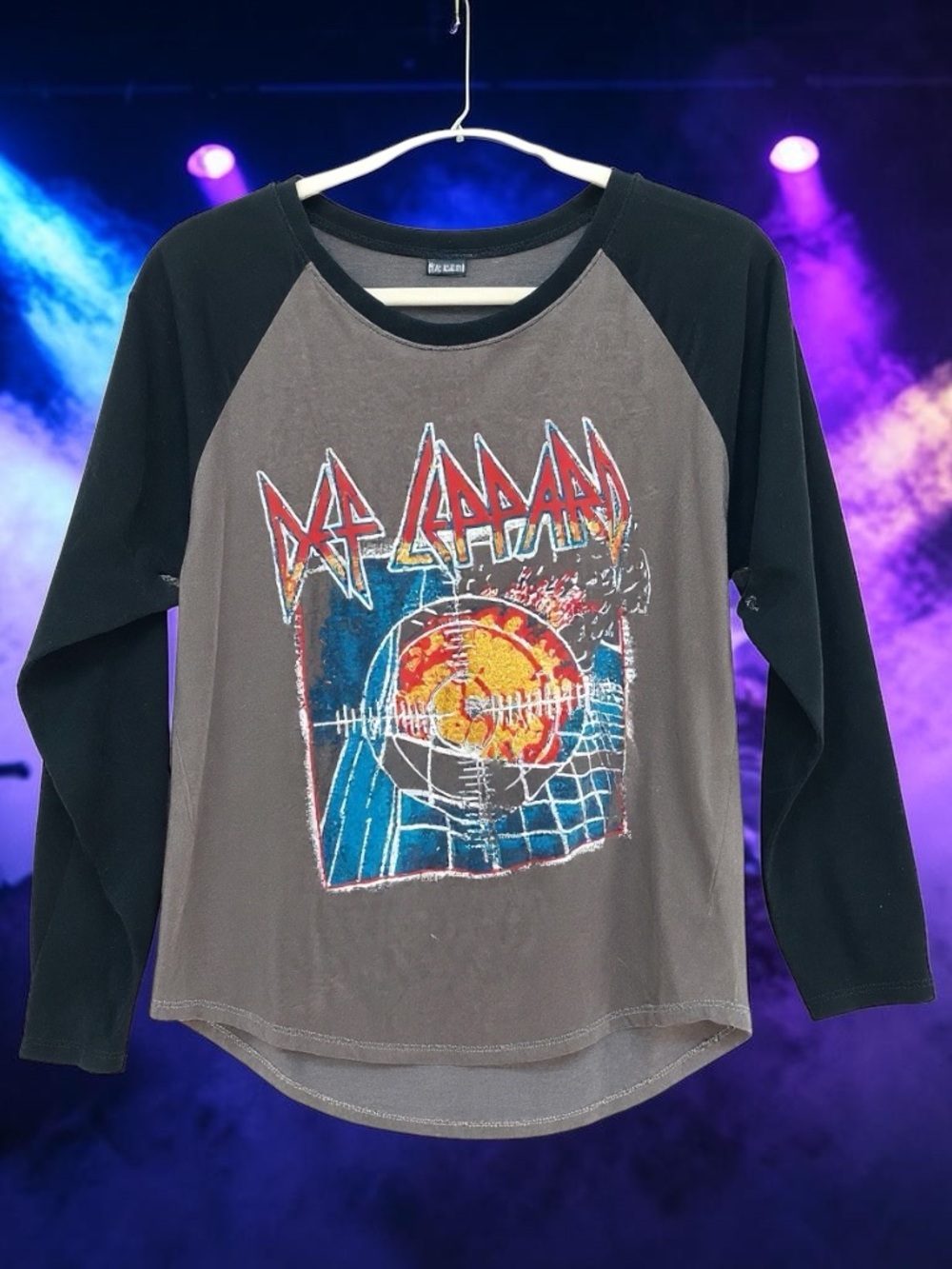 Def Leppard adult Raglan Long-Sleeve Tee in Black and Gray